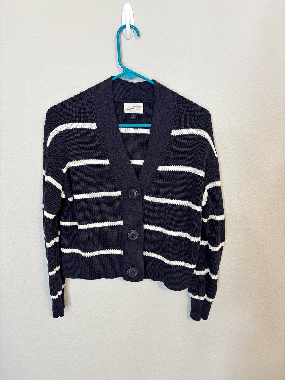 NWOT - Universal Thread Navy and White Striped Cropped Button Cardigan - XS